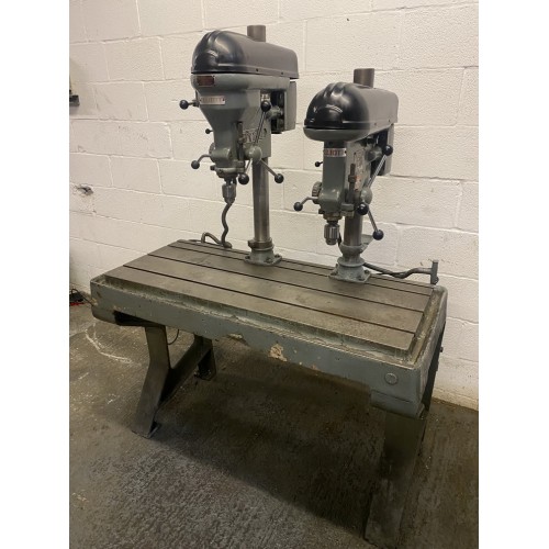 Elliott Twin Spindle Drill Mounted To T Slotted Cast Iron Table